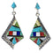 Multicolor Inlay Genuine Sterling Silver Southwest Post Dangle Earrings RX95100