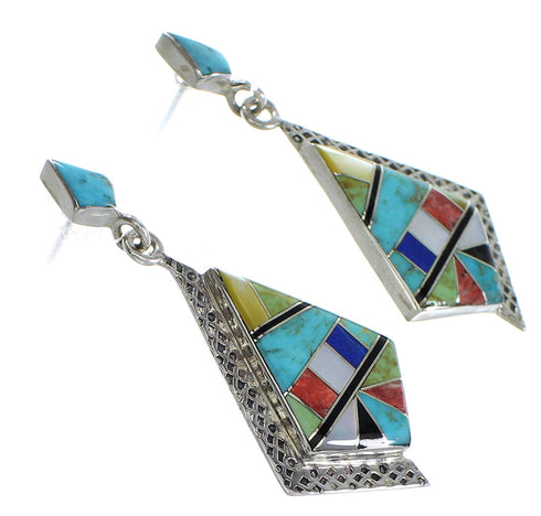 Multicolor Inlay Genuine Sterling Silver Southwest Post Dangle Earrings RX95100