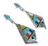 Multicolor Inlay Genuine Sterling Silver Southwest Post Dangle Earrings RX95100