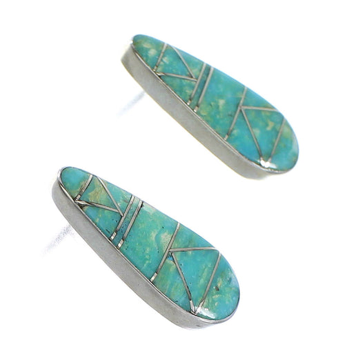 Genuine Sterling Silver Turquoise Inlay Post Earrings RX95748