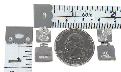 Southwest Sterling Silver Turquoise Post Dangle Earrings AX94852