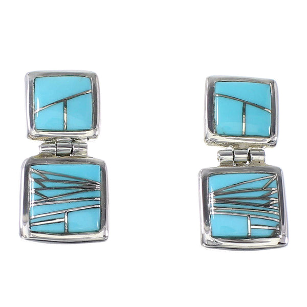 Southwest Sterling Silver Turquoise Inlay Post Dangle Earrings AX94855