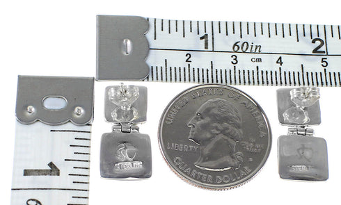 Southwest Sterling Silver Turquoise Inlay Post Dangle Earrings AX94855