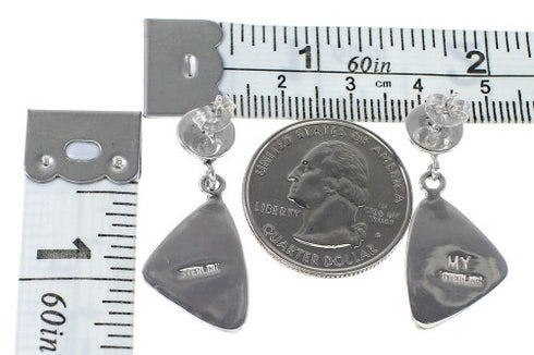 Silver Turquoise Inlay Southwestern Post Dangle Earrings