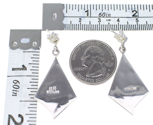 Turquoise Inlay Authentic Sterling Silver Post Dangle Earrings AX94964