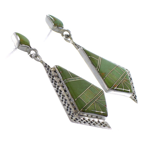 Southwestern Turquoise Inlay Silver Post Dangle Earrings AX94966