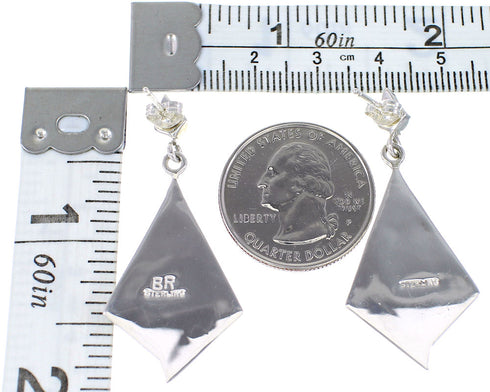 Southwestern Turquoise Inlay Silver Post Dangle Earrings AX94966