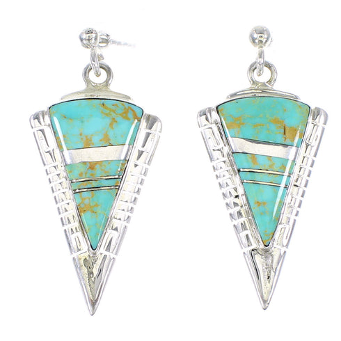 Turquoise Inlay Jewelry Sterling Silver Southwestern Post Dangle Earrings AX94971
