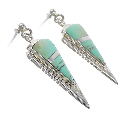 Silver Turquoise Inlay Southwestern Post Dangle Earrings AX94975