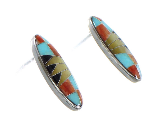 Sterling Silver Multicolor Inlay Post Earrings RX95121