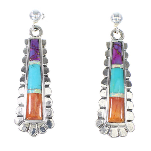 Southwest Multicolor Genuine Sterling Silver Post Dangle Earrings RX95142