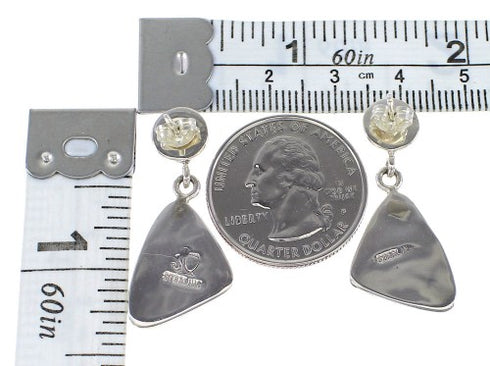 Silver Turquoise Inlay Southwestern Post Dangle Earrings