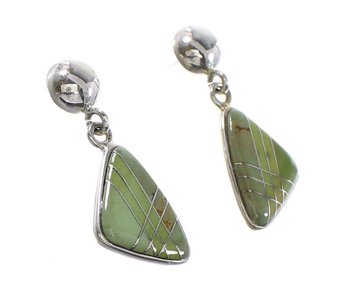 Silver Turquoise Inlay Southwestern Post Dangle Earrings AX95584