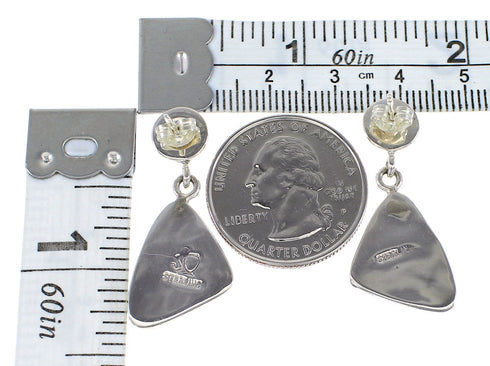 Silver Turquoise Inlay Southwestern Post Dangle Earrings AX95584