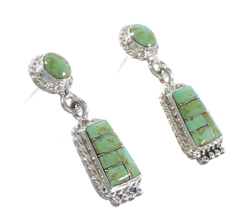 Genuine Sterling Silver Turquoise Inlay Post Dangle Earrings AX95624