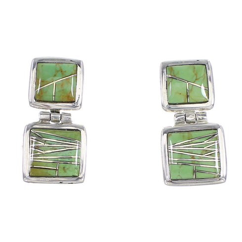 Turquoise Inlay Sterling Silver Post Dangle Earrings AX95662