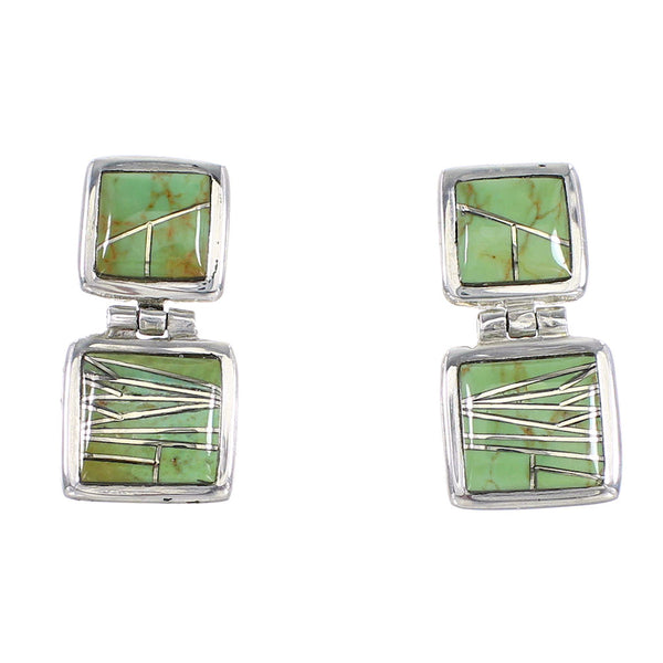 Turquoise Inlay Sterling Silver Post Dangle Earrings AX95662