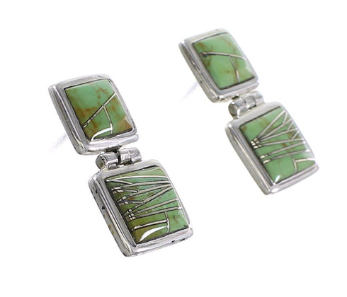 Turquoise Inlay Sterling Silver Post Dangle Earrings AX95662