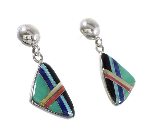 Sterling Silver Multicolor Inlay Southwest Post Dangle Earrings AX95346