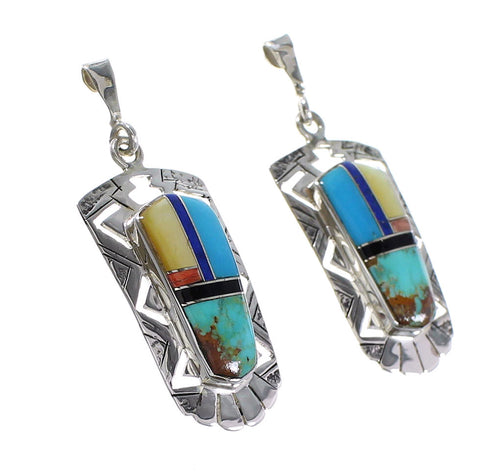 Sterling Silver Multicolor Inlay Southwestern Post Dangle Earrings AX95347
