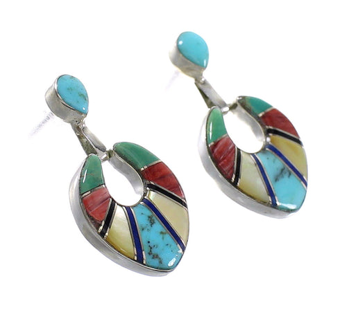 Southwest Multicolor Authentic Sterling Silver Post Dangle Earrings AX95360