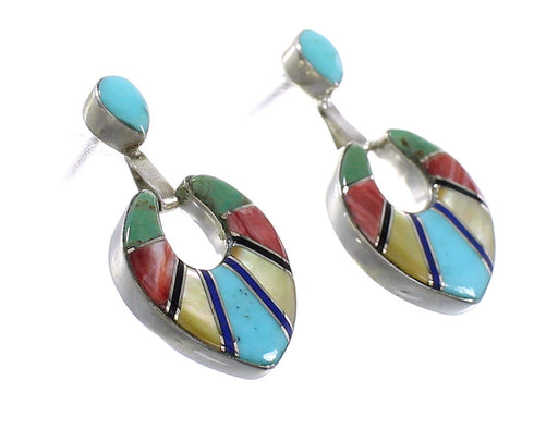 Southwest Multicolor Inlay Authentic Sterling Silver Post Dangle Earrings AX95362