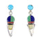 Multicolor Inlay Authentic Sterling Silver Post Dangle Earrings AX95367