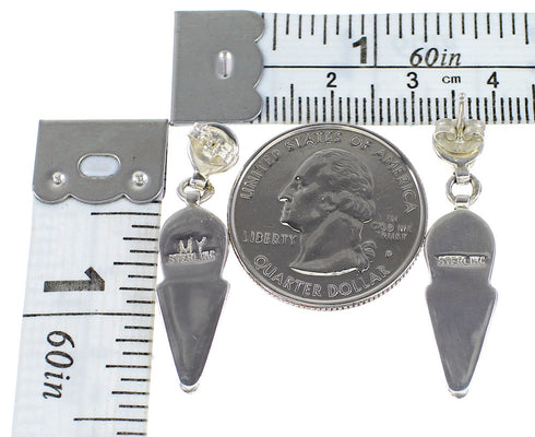 Multicolor Inlay Authentic Sterling Silver Post Dangle Earrings AX95367