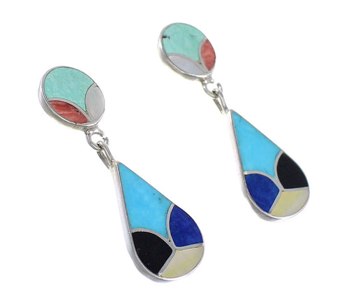 Sterling Silver Multicolor Inlay Jewelry Southwestern Post Dangle Earrings AX95399