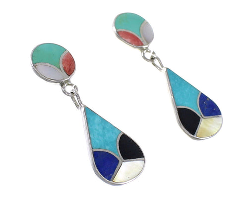 Sterling Silver Multicolor Inlay Jewelry Southwest Post Dangle Earrings AX95400
