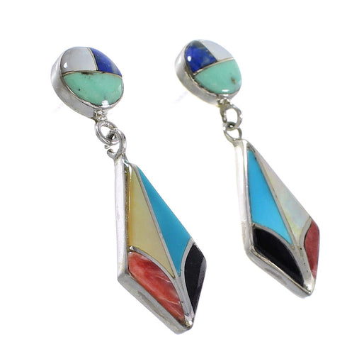 Multicolor Inlay Jewelry Genuine Sterling Silver Post Dangle Earrings AX95411