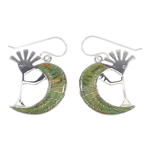 Silver Southwest Turquoise Inlay Kokopelli Hook Dangle Earrings AX95712