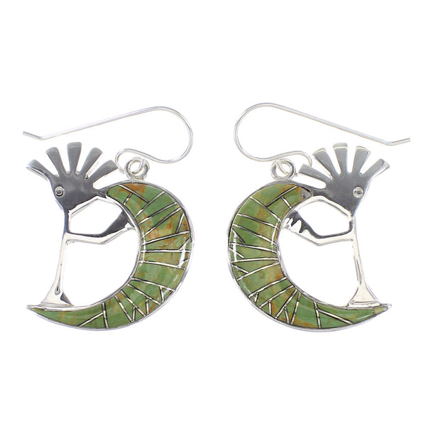 Silver Southwest Turquoise Inlay Kokopelli Hook Dangle Earrings AX95712