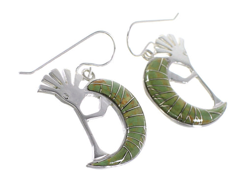 Silver Southwest Turquoise Inlay Kokopelli Hook Dangle Earrings AX95712
