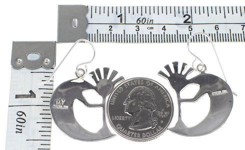 Silver Southwest Turquoise Inlay Kokopelli Hook Dangle Earrings AX95712