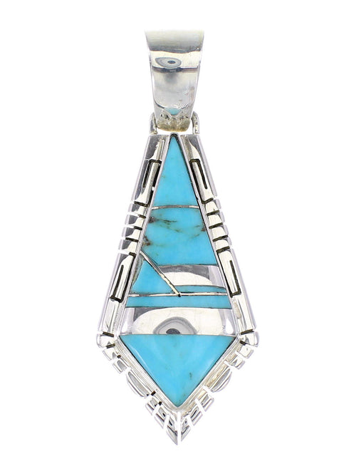 Turquoise Inlay Genuine Sterling Silver Southwest Pendant AX95268
