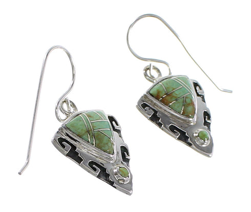 Turquoise Inlay Silver Southwest Arrowhead And Waterwave Hook Dangle Earrings AX95866