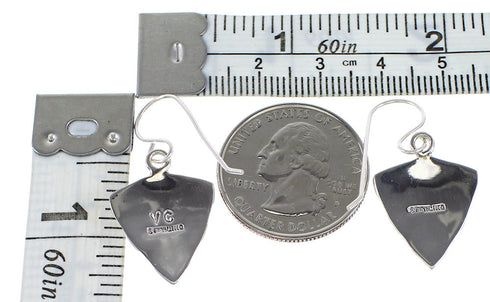 Turquoise Inlay Silver Southwest Arrowhead And Waterwave Hook Dangle Earrings AX95866
