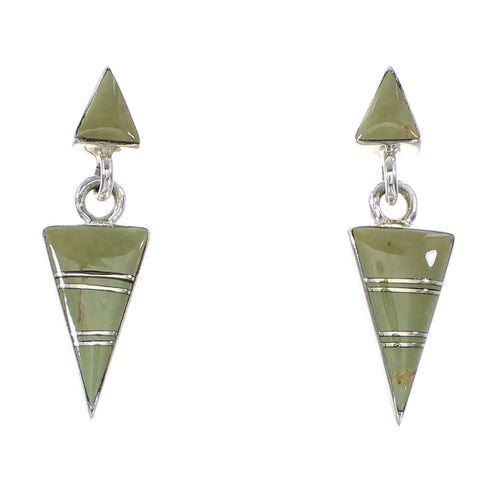 Turquoise Inlay Genuine Sterling Silver Post Dangle Earrings AX95995