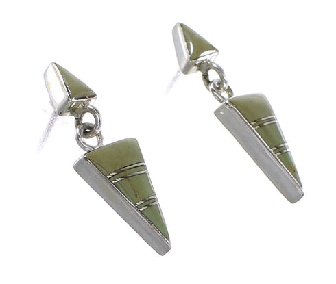 Turquoise Inlay Genuine Sterling Silver Post Dangle Earrings AX95995