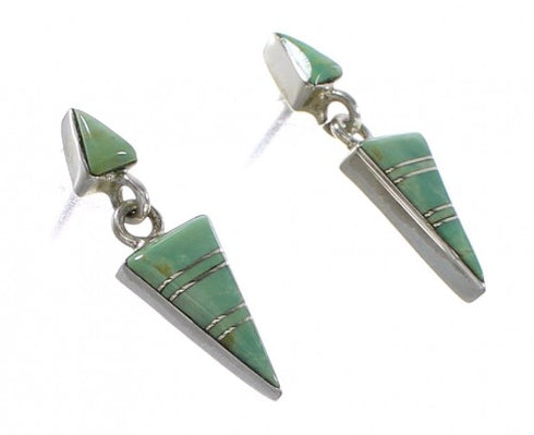 Turquoise Inlay Silver Post Dangle Earrings AX95996