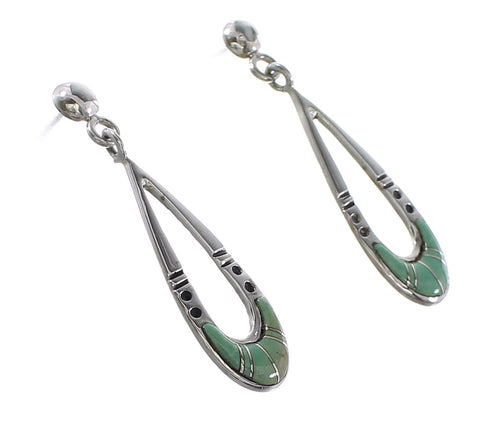 Turquoise Inlay Jewelry Authentic Sterling Silver Post Dangle Earrings AX95999