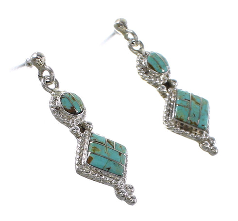 Turquoise Inlay Jewelry Genuine Sterling Silver Post Dangle Earrings AX96002
