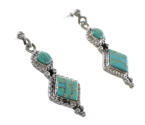 Turquoise Inlay Southwest Genuine Sterling Silver Post Dangle Earrings AX96003