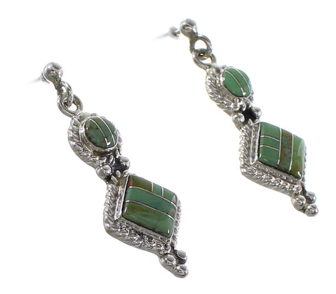Turquoise Inlay Southwestern Genuine Sterling Silver Post Dangle Earrings AX96004