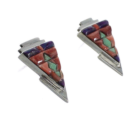 Multicolor Inlay Southwestern Sterling Silver Post Earrings RX96594