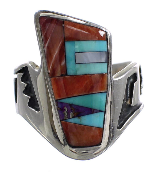 Sterling Silver Multicolor Inlay Jewelry Ring Size 6-1/2 AS37258