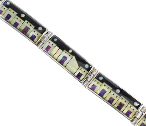 Native American Village Design Southwest Silver Link Bracelet GS62406