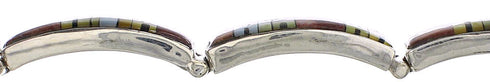 Black Jade Opal Silver Native American Design Link Bracelet TX40790