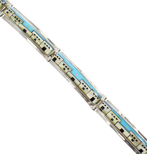 Silver Multicolor Native American Design Link Bracelet EX28430